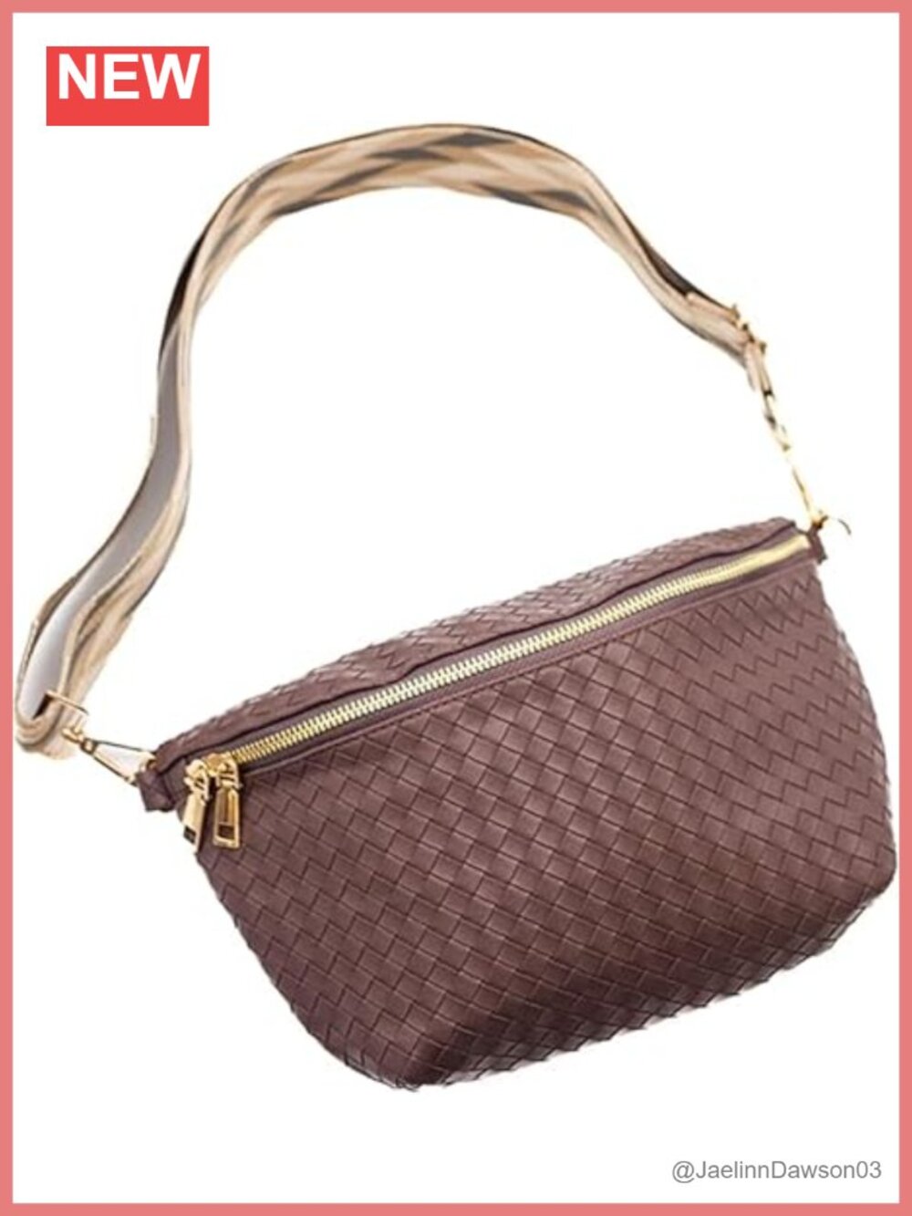 Woven Vegan Leather Crossbody Sling Handbag Adjustable Strap
